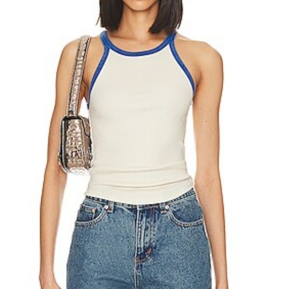 We The Free "Only One" Ivory Blue Trim Tank Top